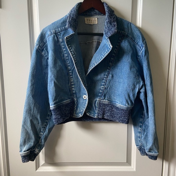 PULSE Vintage Cropped distressed denim bomber jacket - Picture 1 of 4